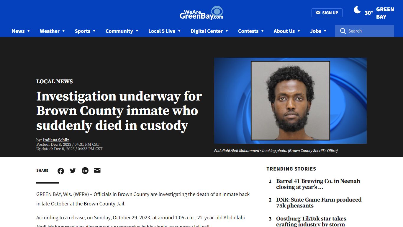Investigation underway for Brown County inmate who suddenly died in ...