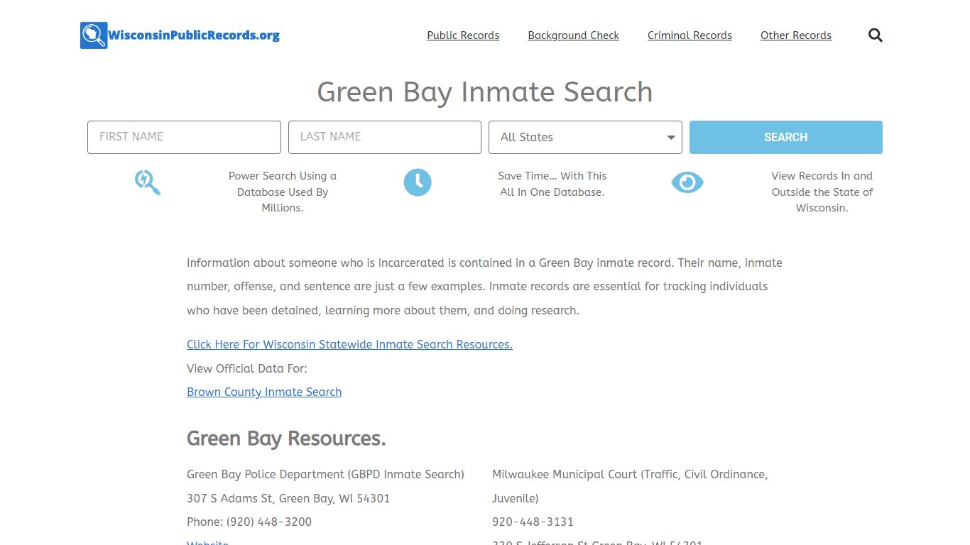 Green Bay Inmate Search - GBPD Current & Past Jail Records