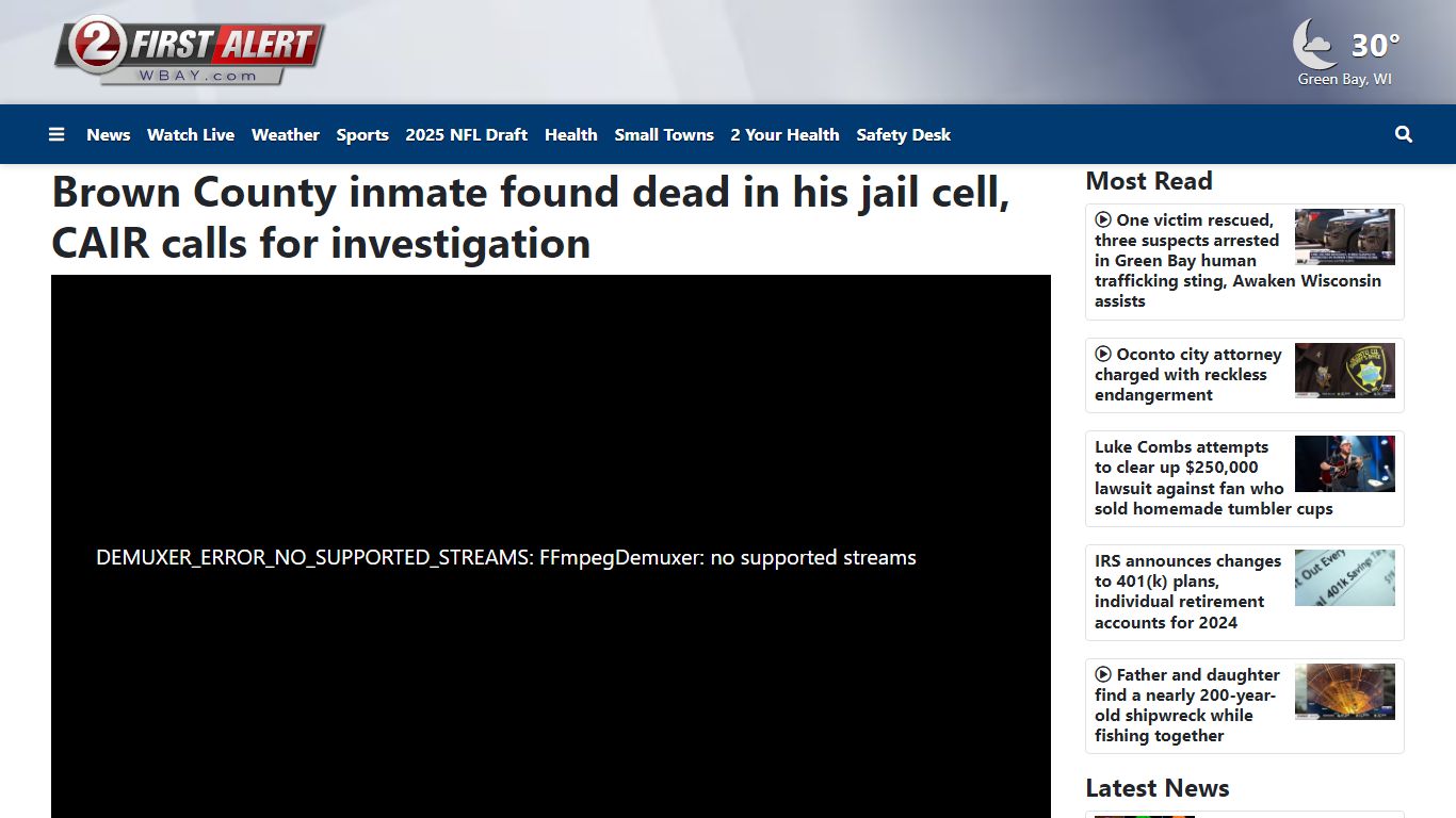 Brown County inmate found dead in his jail cell - WBAY